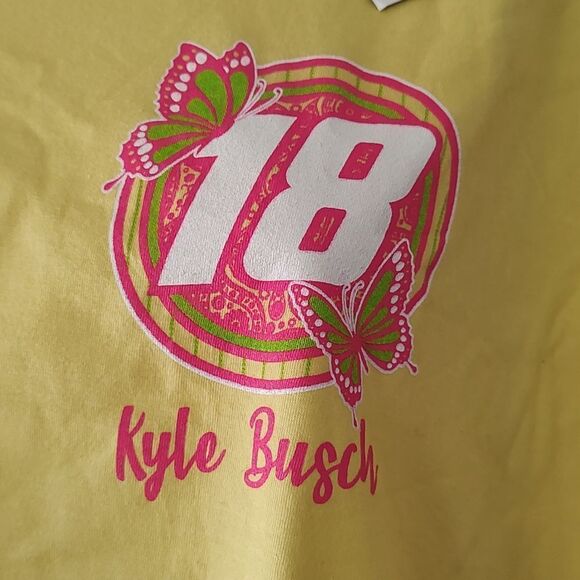 Kyle Busch #18 yellow butterfly m & m racing joe gibbs tshirt Sz XL NWT - Picture 2 of 4